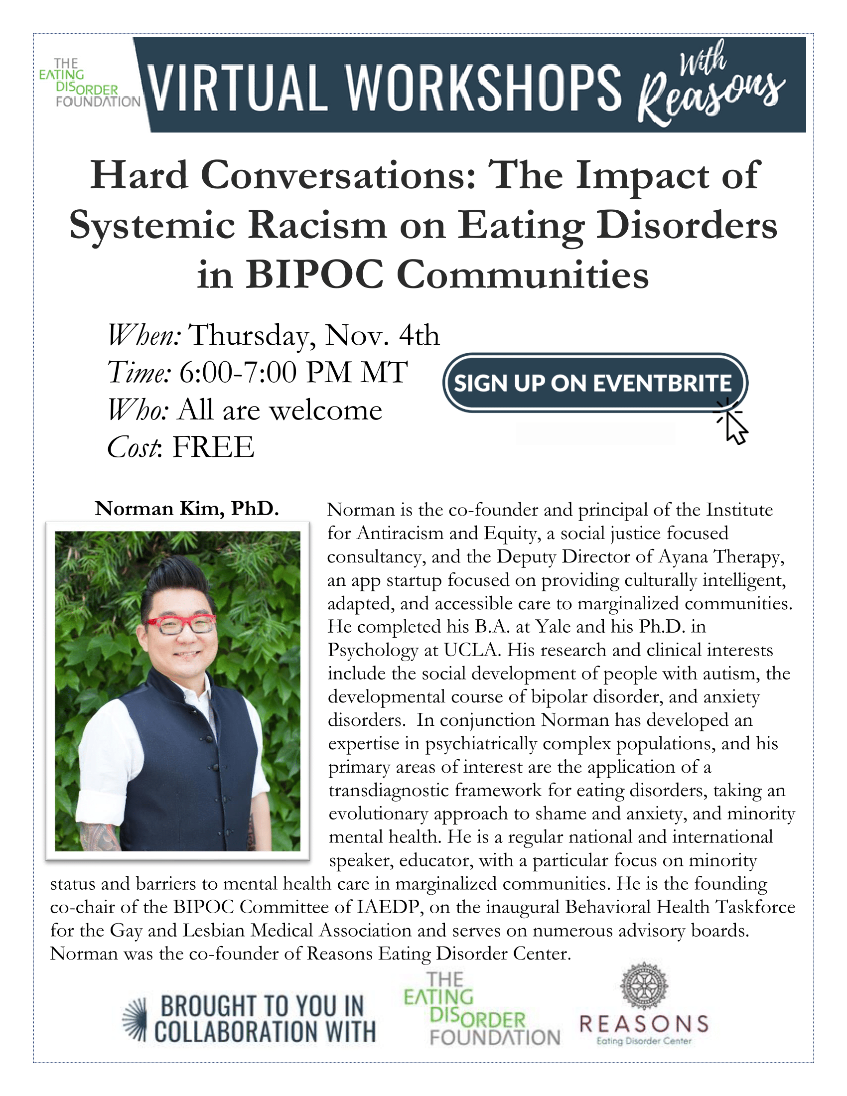 Hard Conversations: The Impact of Systemic Racism on Eating Disorders in BIPOC Communities @ Virtual