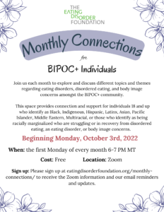 Monthly Connections - BIPOC+ Individuals @ Virtual